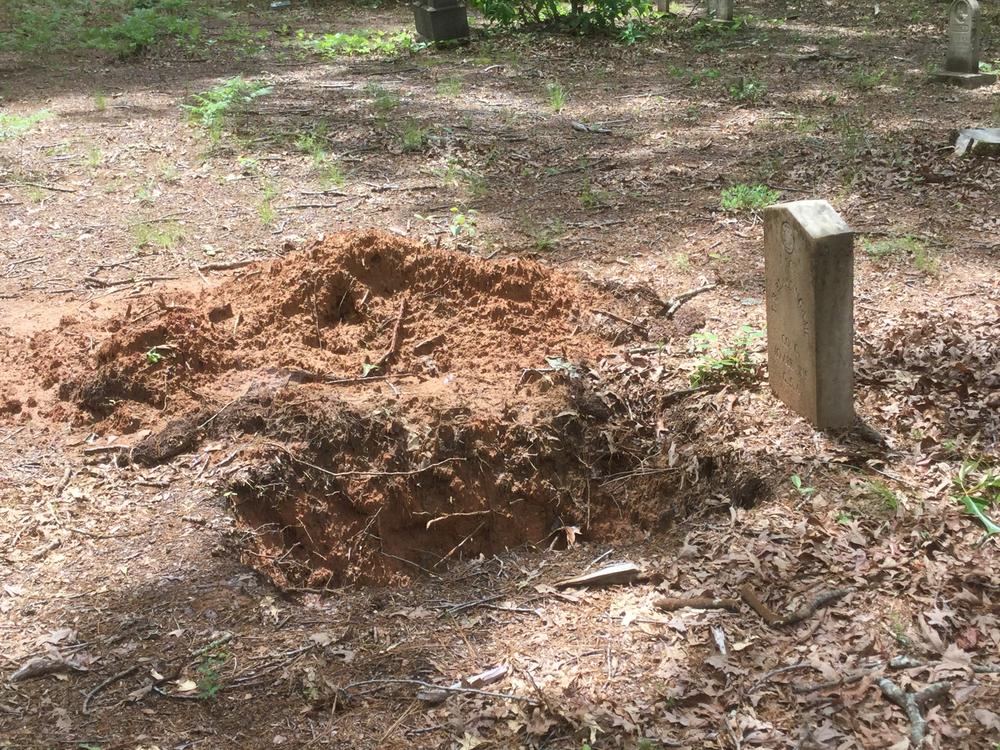 Side view of dug up civil war grave